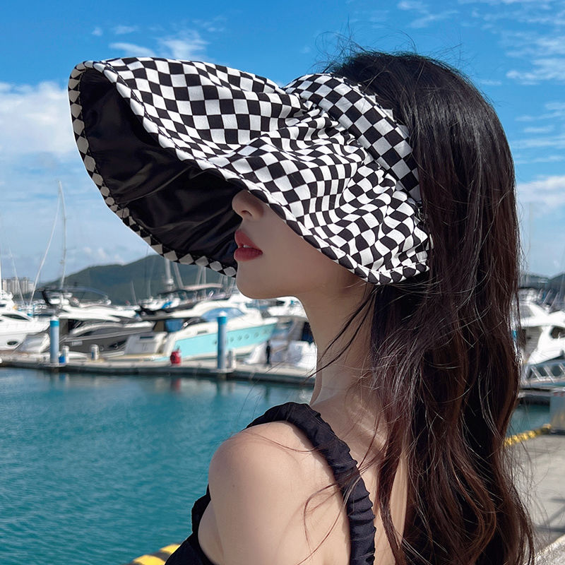 sun hat female summer uv protection empty top sun protection hat sun protection big brim cover face folding headband shell hat