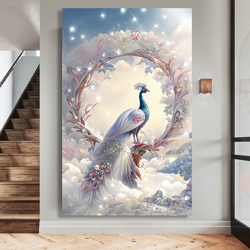 que zhiling 2024 diamond painting full diamond new living room peacock cross stitch rhinestone brick stickers hallway brick painting