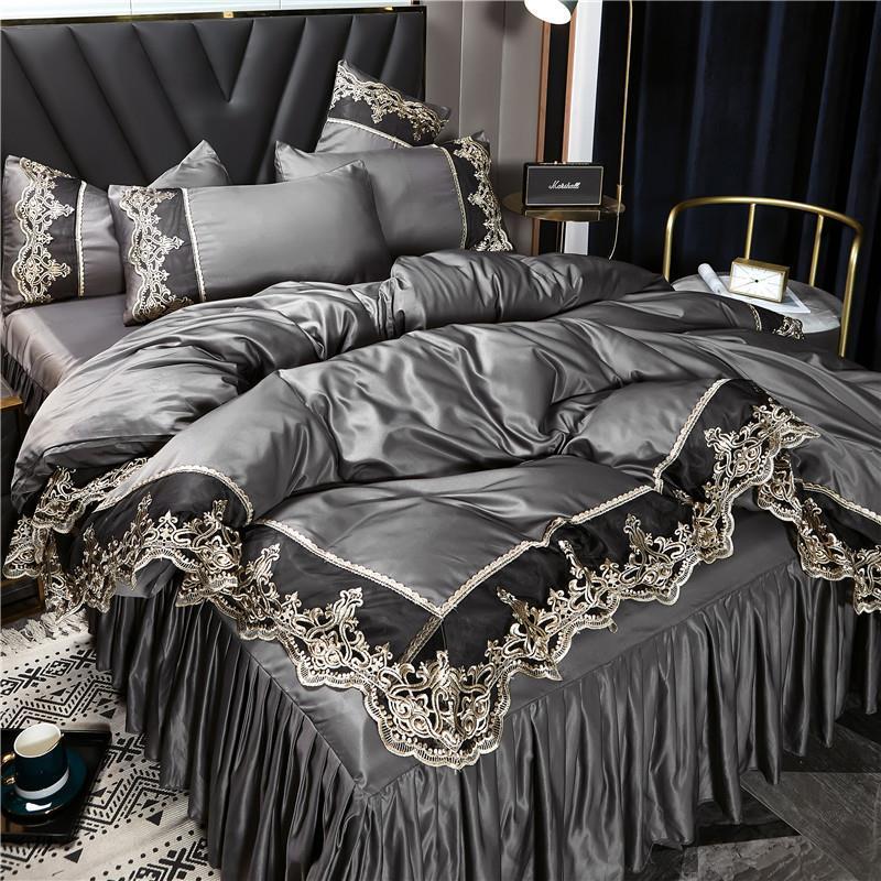 high-profile figure double-sided ice silk four-piece of bed skirt silky sleep naked european summer quilt cover bed sheet three-piece bedspread