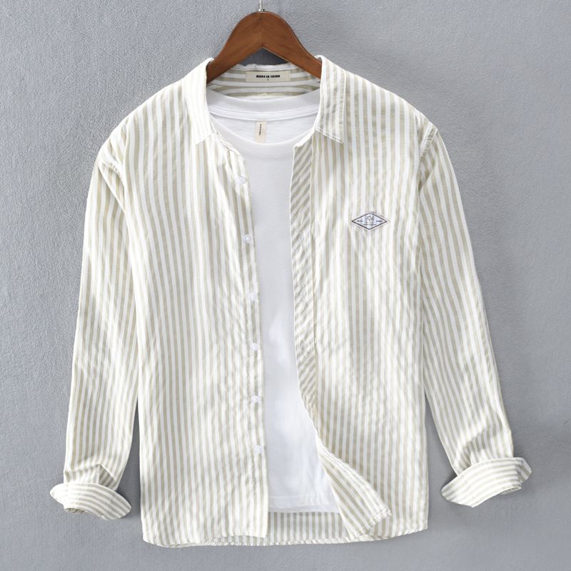 fresh striped long-sleeved shirt men‘s clothes spring new japanese leisure loose all-match trendy shirt coat