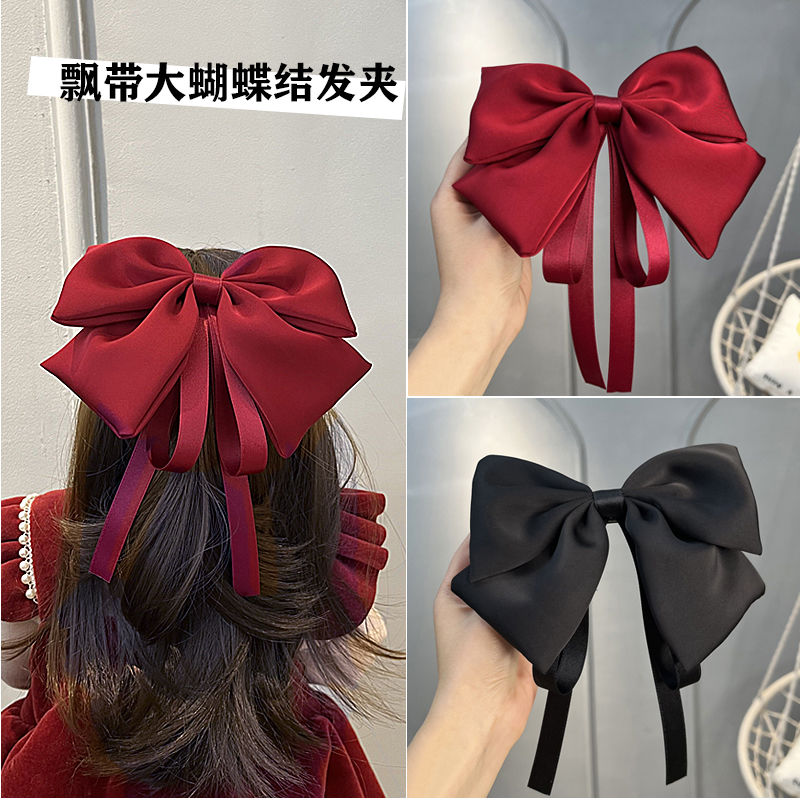 children‘s big bow hairpin wine red little girl princess back head ribbon hairware girl‘s hairpin headdress