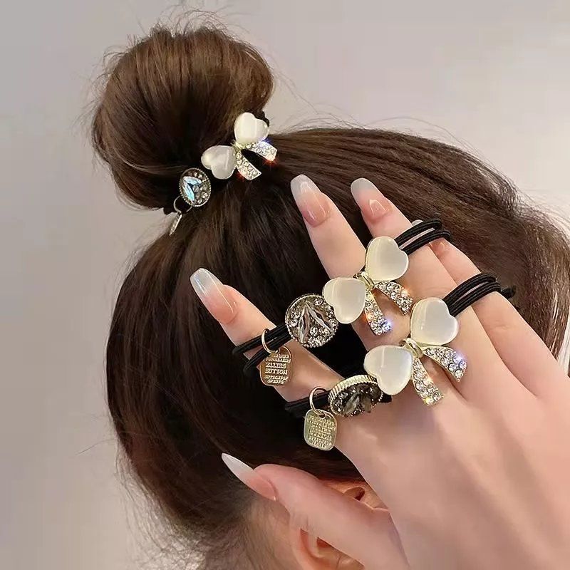 new opal bowknot hair ring women‘s headdress simple refined rhinestone tie ponytail hair string balls hair rope hair accessories