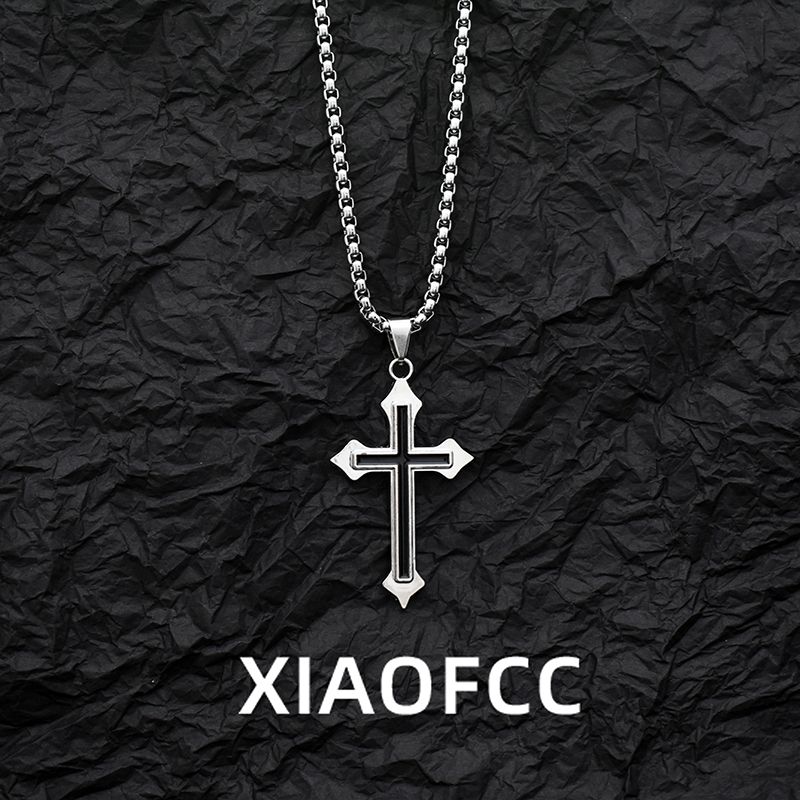 internet hot titanium steel cross necklace men‘s trendy niche hip hop pendant personality simple student halter long