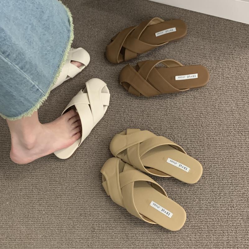 closed toe half slippers women‘s summer outdoor wear 2024 new korean style french retro fairy style casual flat sandals