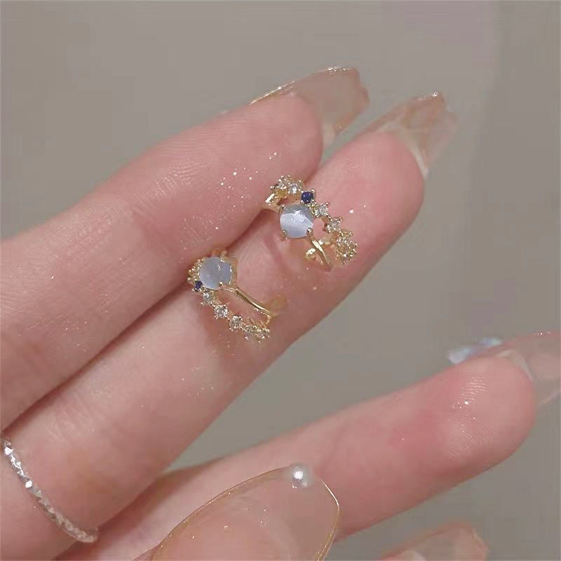 new internet celebrity all-matching cool fashion exquisite high-end ring earrings simple exquisite small opal romantic earrings