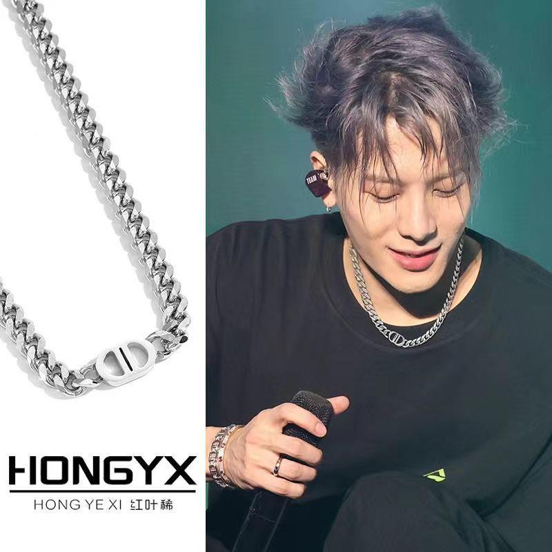 jackson wang same necklace man pair d cuban link chain american hiphop necklace women‘s light luxury high-end ins trendy hip hop handsome