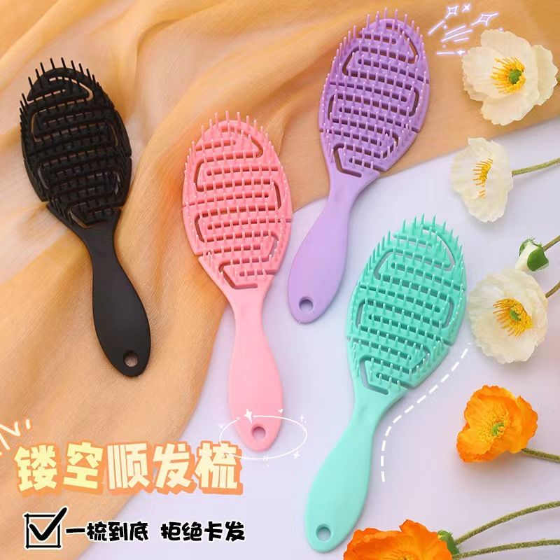 amazon hot retro oil head hollow hair styling comb wet and dry massage bone comb arc big curved comb