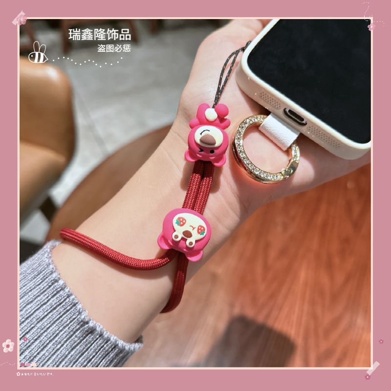 cute strawberry bear wrist strap short phone chain pendant adjustable solid wrist strap anti-lost creative key carrying strap