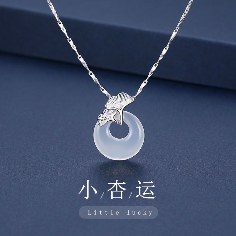 small apricot necklace ins simple fashion all-match high sense niche 925 silver temperament entry lux safety buckle pendant