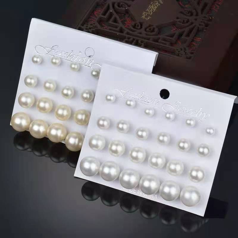 value 12 pairs of pearl stud earrings simple classic korean fashion card size beads everyday style all-matching combination