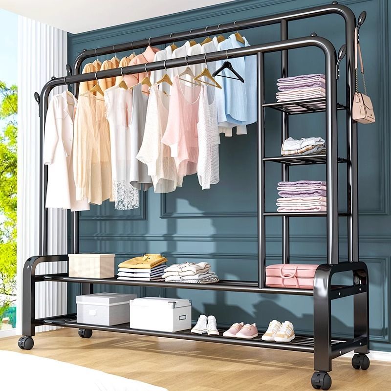 floor clothes hanger bedroom coat rack rod simple household indoor clothes hanger stainless steel rack thickened