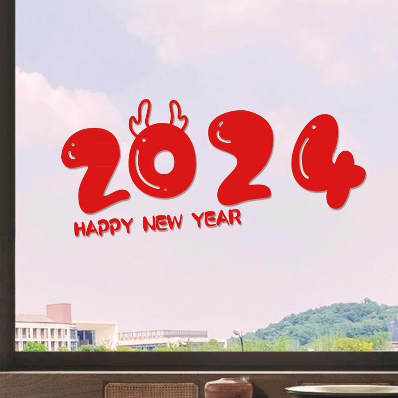 2024 New Year's Day New Year's Day Dragon Year Window Flower Chinese New Year Decorative Sticker Layout Balcony Bedroom Kitchen Glass Door Sticker