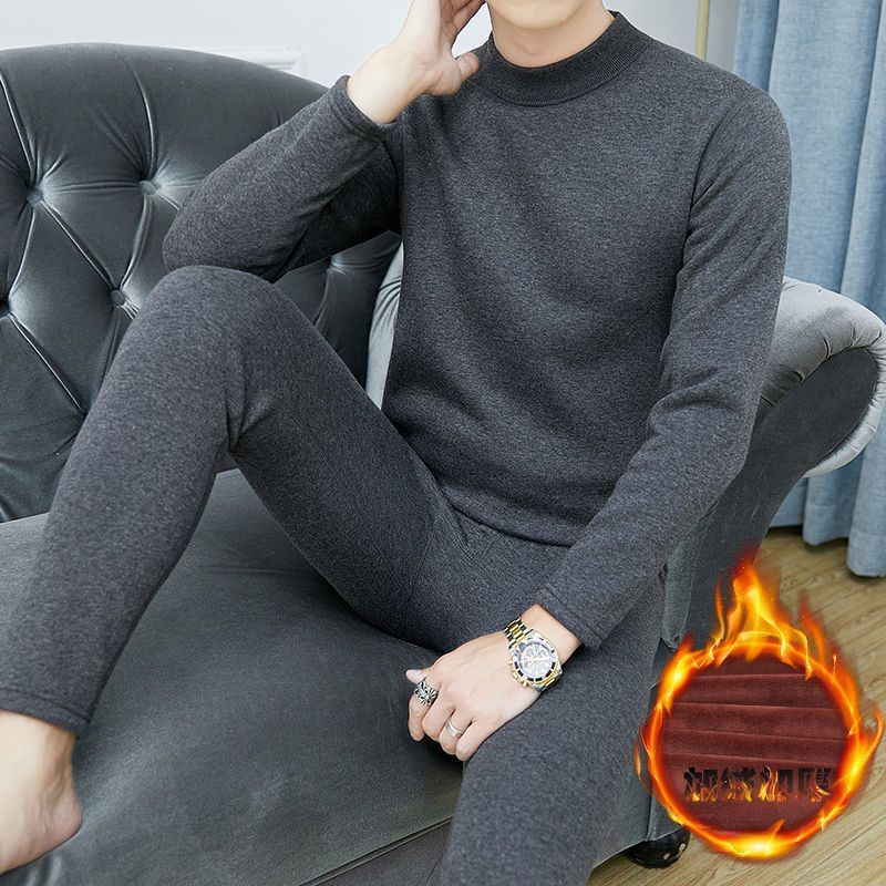 men‘s thermal underwear suit fleece-lined thickened middle-aged and elderly long johns cold protection in winter base sweater