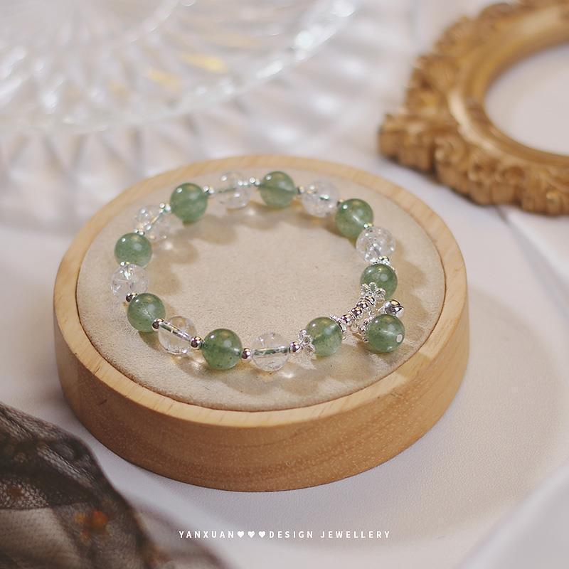 natural green strawberry quartz crystal bracelet female 925 silver ins special-interest design simple student girlfriends bracelet gift