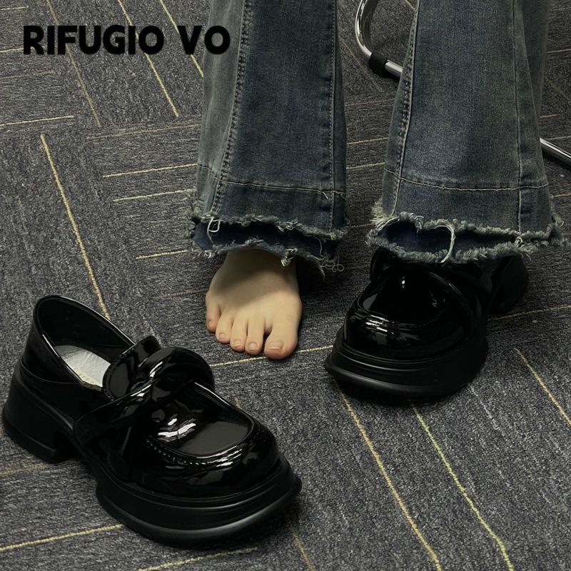 rifugio vo british style black leather shoes women‘s thick bottom loafers 2023 new super hot all-match pumps