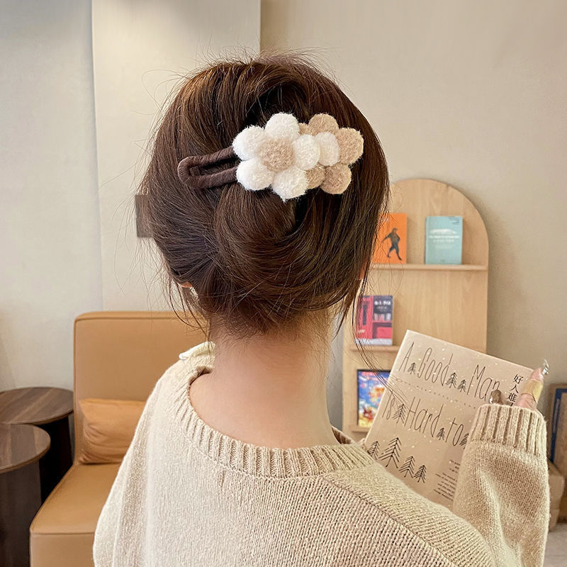 plush flower duckbill clip large updo big hairpin back head shark clip high sense bar hairclip headdress