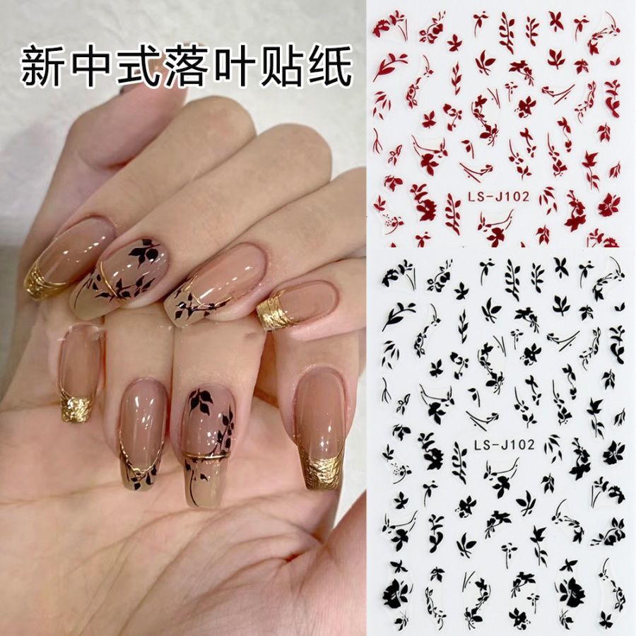 new chinese style nail stickers national style retro hand-painted flowers leaves leaves phytography cool feeling adhesive decals