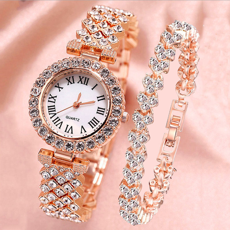 [two-piece set] diamond disc roman goddess affordable luxury fashion bracelet watch-free bracelet-8028