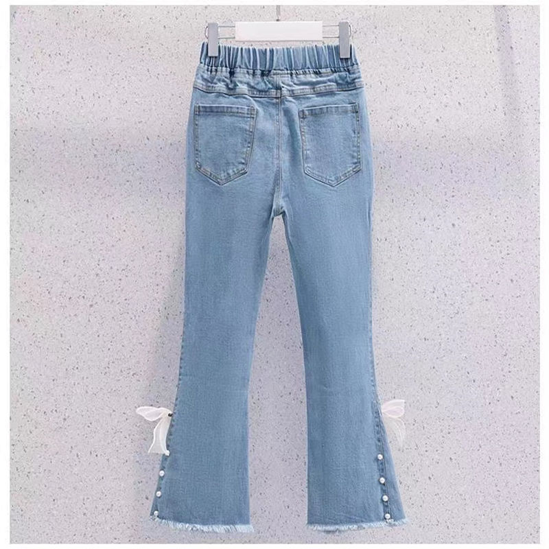 Children's Bell-Bottom Pants 2024 New Medium and Big Children All-Match Slightly Fred 6-12 Years Old Jeans Korean Style Loose Jeans