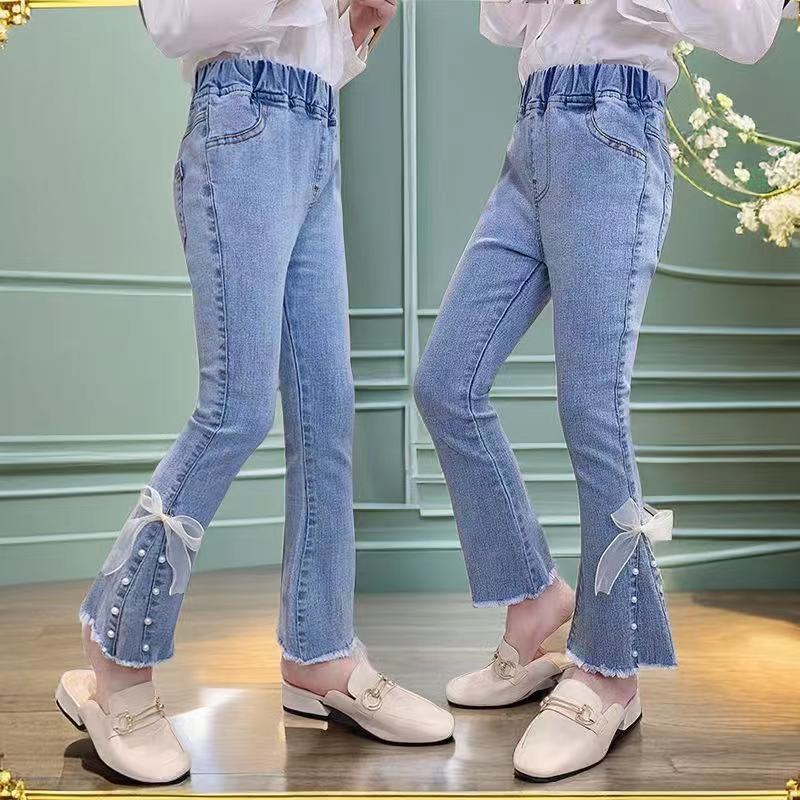 Children's Bell-Bottom Pants 2024 New Medium and Big Children All-Match Slightly Fred 6-12 Years Old Jeans Korean Style Loose Jeans