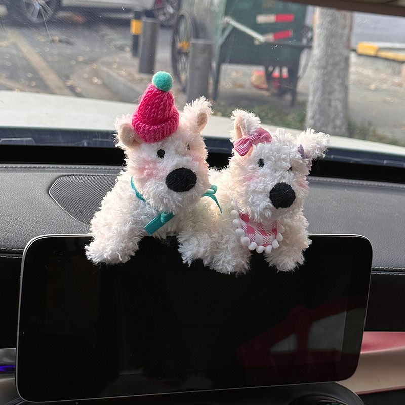 west highland car central control screen decoration scrawl puppy dopamine car interior decoration tesla benz car collection