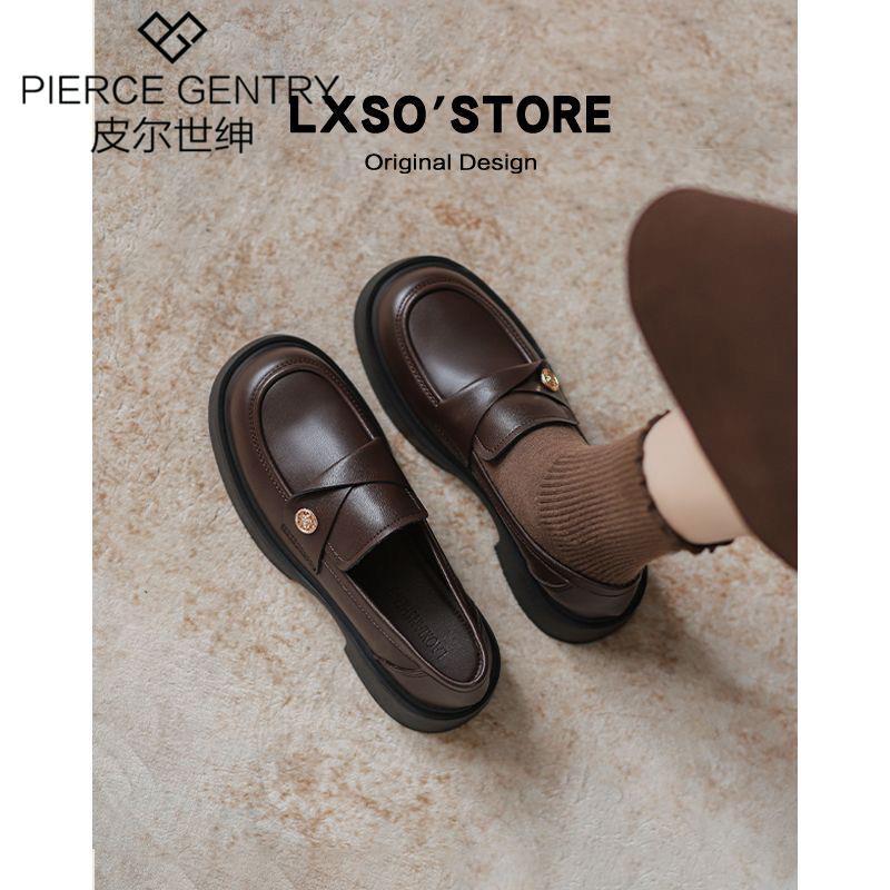 pierre shishen genuine leather soft bottom loafers 2024 spring and autumn new single layer shoes british platform slip-on leather shoe