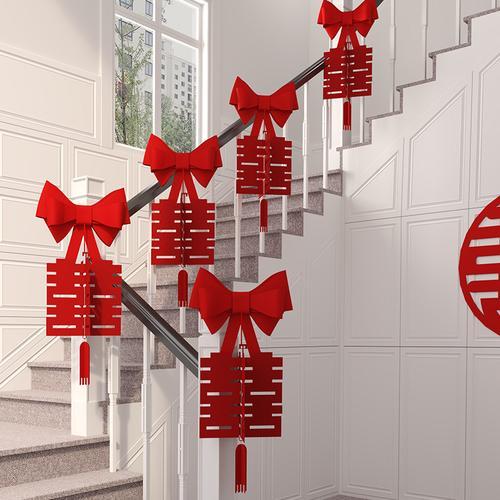 lock beautiful household wedding stairs handrail decoration women‘s wedding rural new house xi decorations garland ribbon hangings arrangement