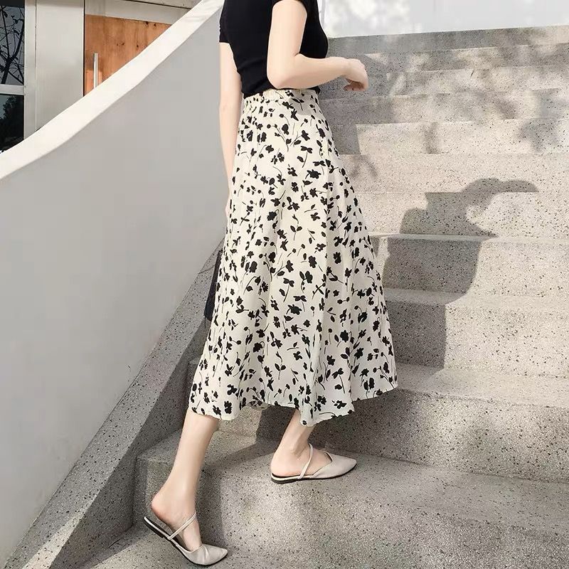 plus size 100.00kg plump girls floral skirt women‘s small summer new mid-length a- line dress thin skirt