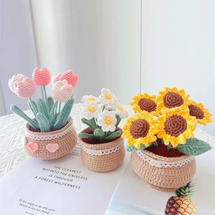 hand-woven diy wool bouquet material package tulip little daisy potted crocheted homemade decoration flower z820