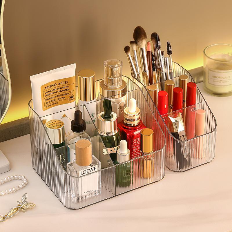 desktop cosmetics storage box transparent plastic box compartment lipstick case dormitory makeup brush barrel pen holder acrylic