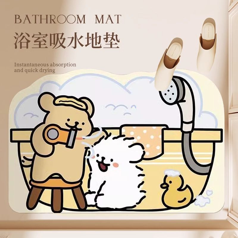 cartoon diatom ooze bathroom water absorption floor mat bathroom entrance non-slip quick-drying toilet household