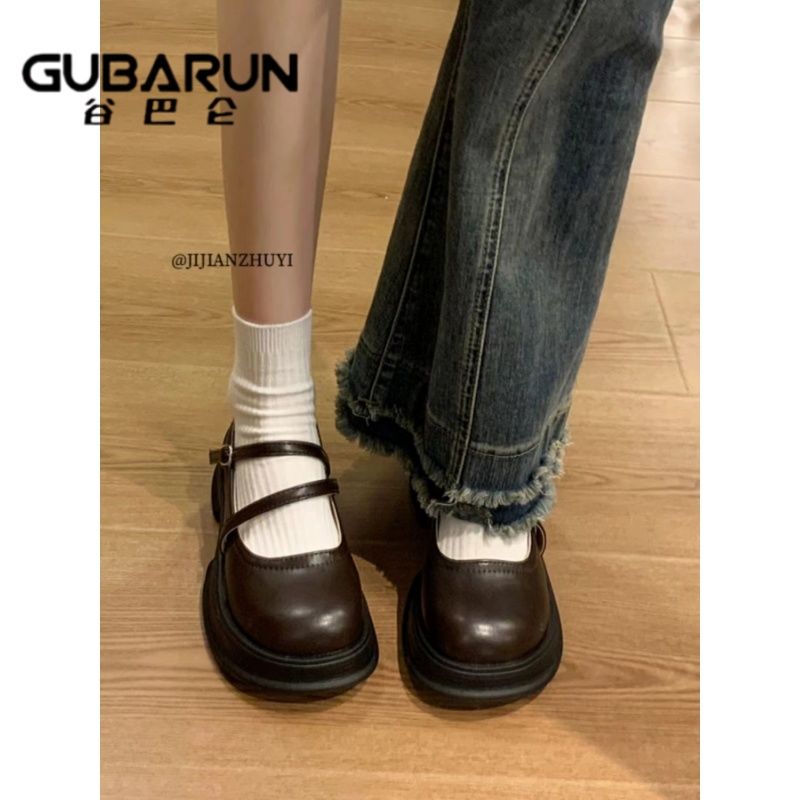 gubalun jk all-matching round toe platform leather shoes female 2024 new spring retro british style mary jane shoes