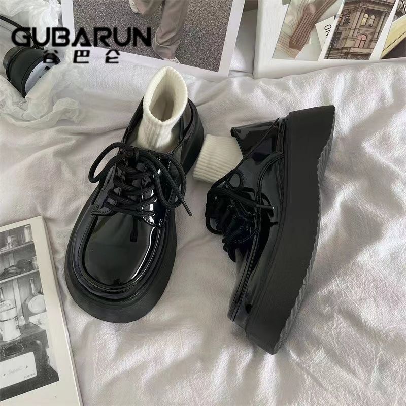 gubalun thick bottom all-match lace-up leather shoes for women 2024 spring new retro british style japanese jk shoes