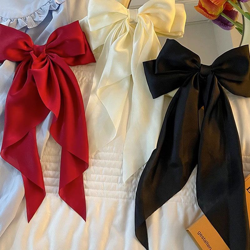 big bow ribbon hairpin female red 2024 new high sense back head head clip satin spring clip hair accessory