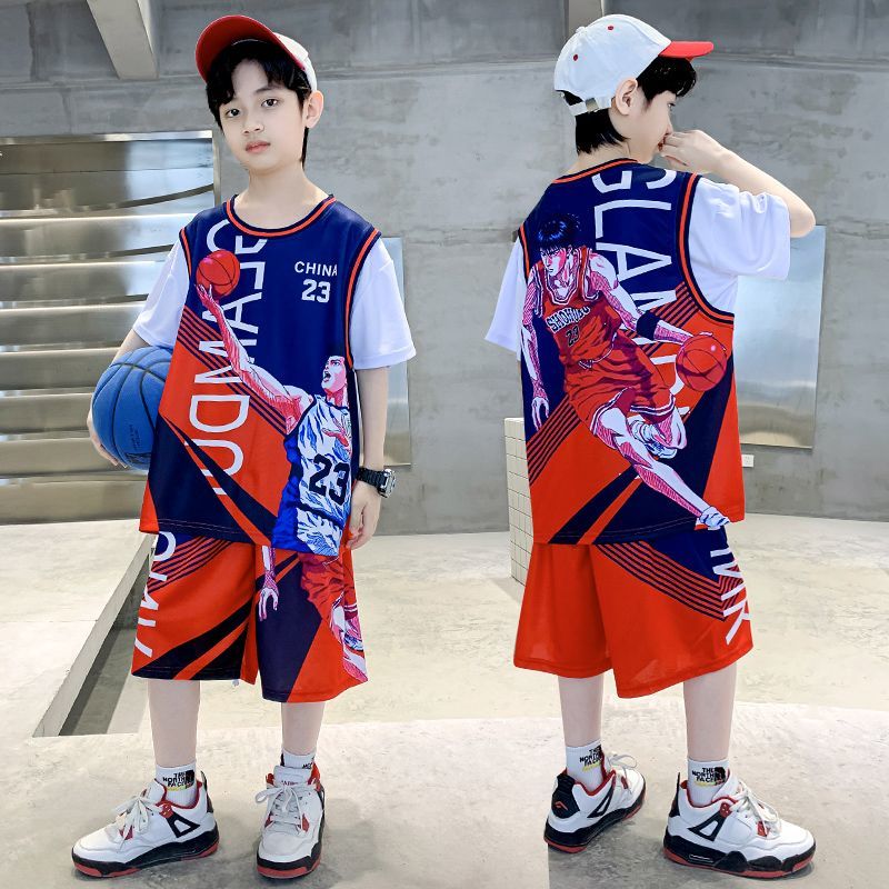 boys summer suit 2024 new medium and large children‘s summer clothing short sleeve sports basketball wear quick-drying boyish look tide