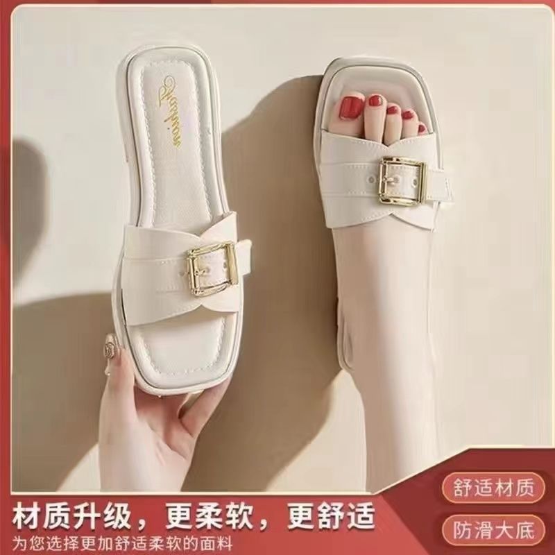 internet celebrity flat slippers women‘s summer outdoor wear 2024 new fashion all-match classic style one-word slippers women‘s beach sandals