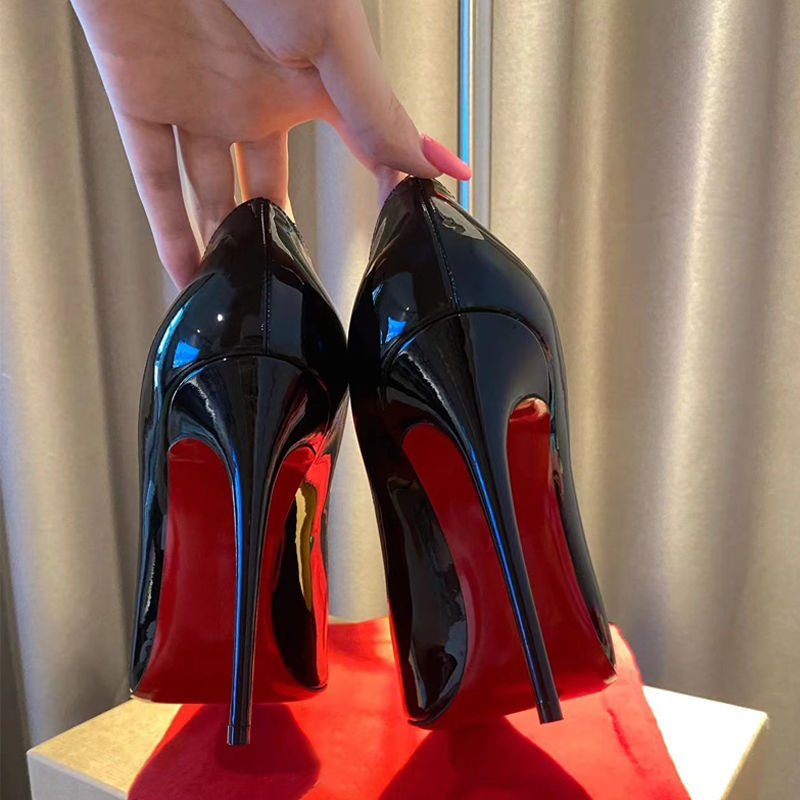 red high heels black high-grade nude new autumn temperamental minority design patent leather pumps stiletto heels for women