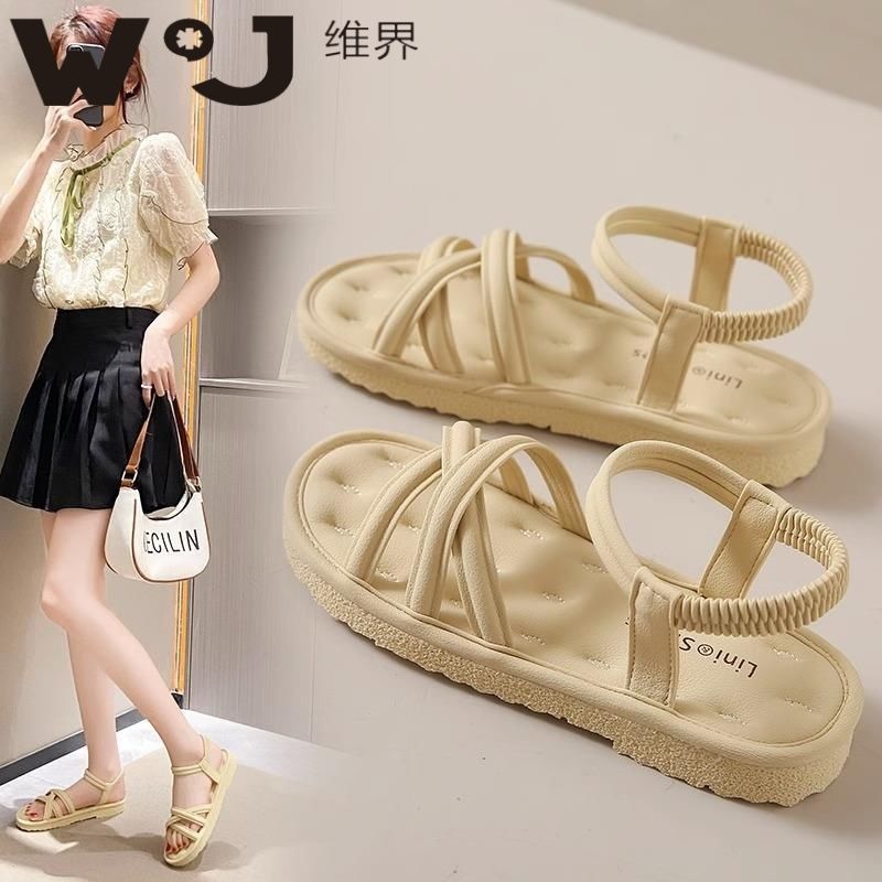 roman sandals women‘s 2024 new flat students pregnant women non-slip summer slip-on feeling with skirt beach shoes