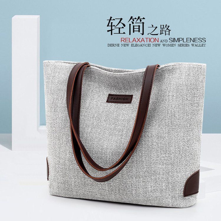 simple pure color linen tote bag 2024 autumn new large capacity women‘s shoulder bag handbag fashion women‘s bag