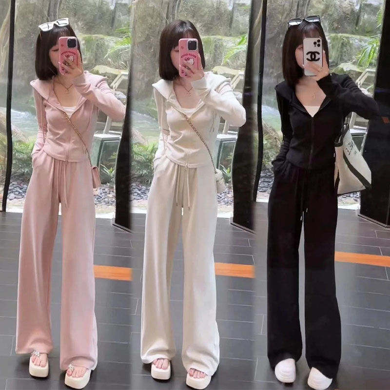 early autumn wear suit women‘s 2024 new hoodie wide-leg pants small sports casual fashion two-piece suit