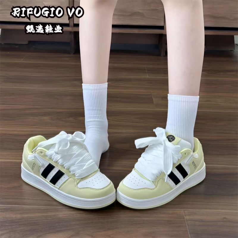 zhao lusi same style light yellow color matching national fashion niche bread shoes female ins fashion 2024 new joker student board shoes