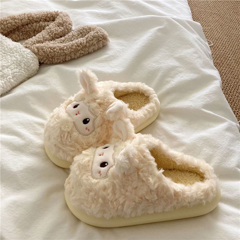 ins cute lamb cotton slippers autumn and winter women‘s 2024 new home warm plush non slip outdoor slippers