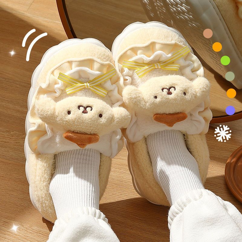 bag heel pom pom purin winter cotton slippers female 2024 new cute plush slippers home indoor non-slip can be worn outside