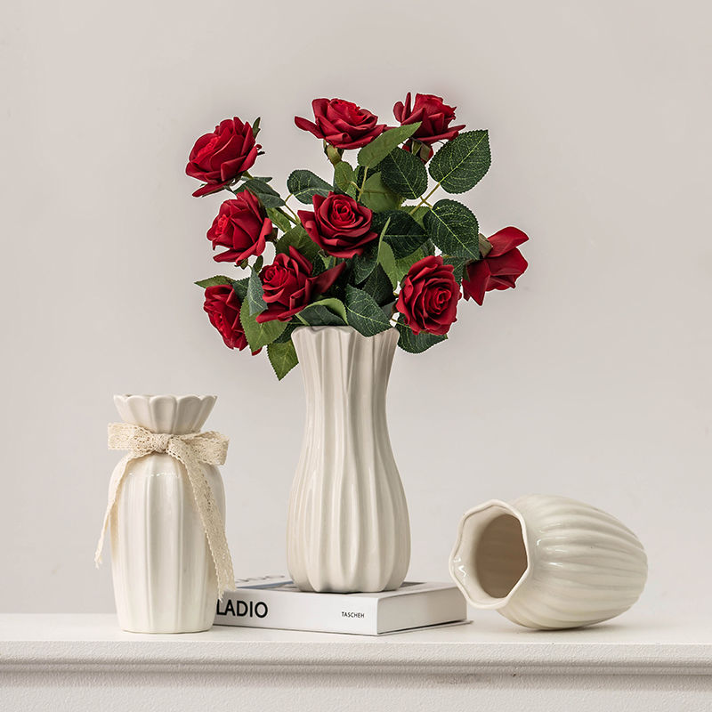 european-style rose flower arrangement vase white simple ceramic flowerpot living room dining table dried flower flower hydroponic decoration decoration