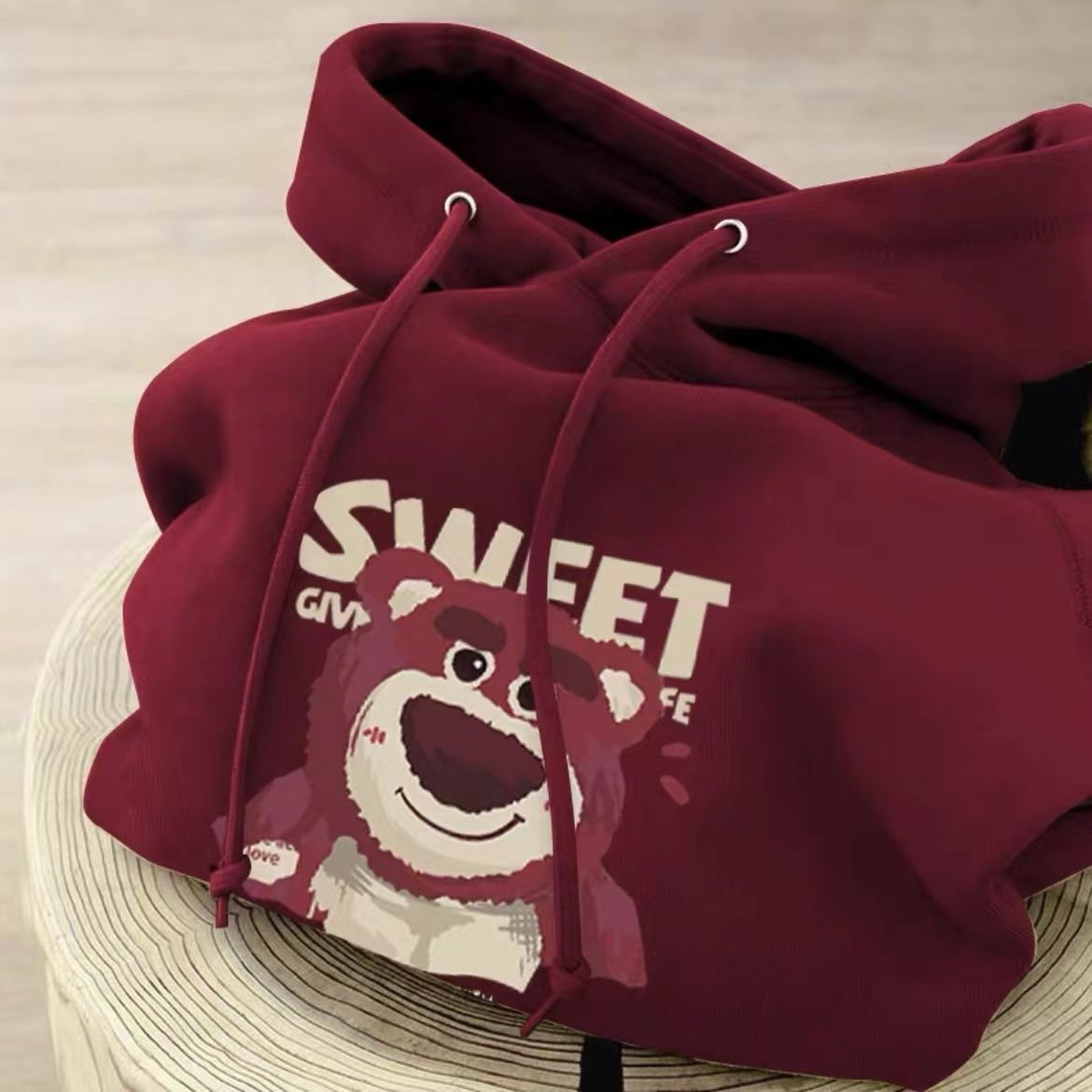 boys and girls sweater western style printed 2024 autumn and winter new fleece-lined thickened baby all-match wine red hooded trendy top