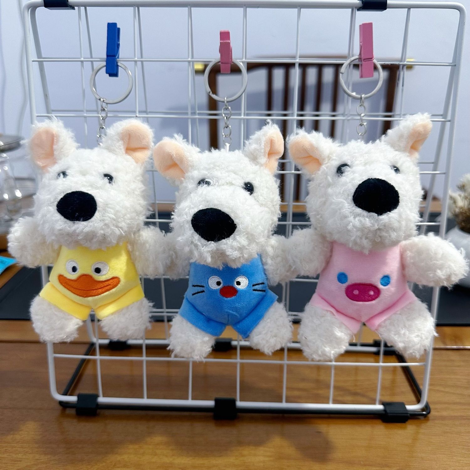 cute dressed west highland small white dog keychain doll couple schoolbag bag charm doll plush toy wholesale