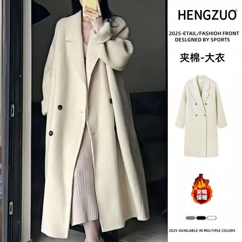 hengzuo hepburn style mid-length quilted coat women‘s autumn and winter korean style high-grade small woolen coat