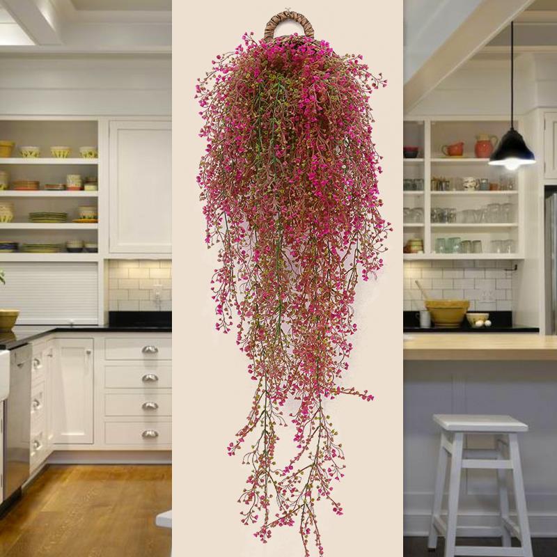 Artificial Golden Bell Willow Living Room Wall Decoration Indoor Greenery Wall-Mounted Flower Vine Hanging Rattan Plant Fake Flower Vine