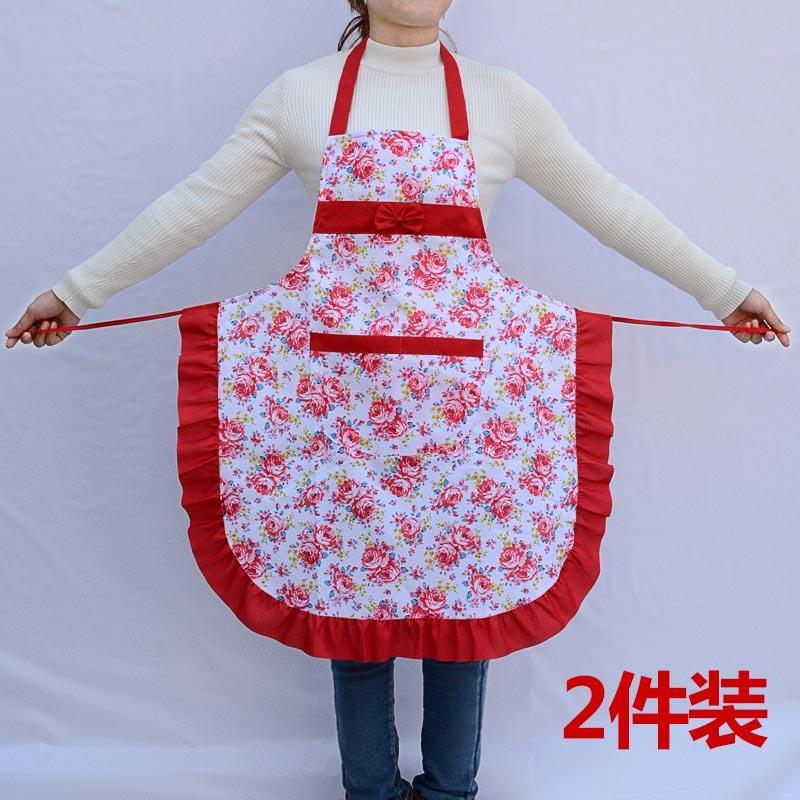 2 pieces] cooking apron female household breathable mid-length fashion cotton adult cooking apron restaurant female apron