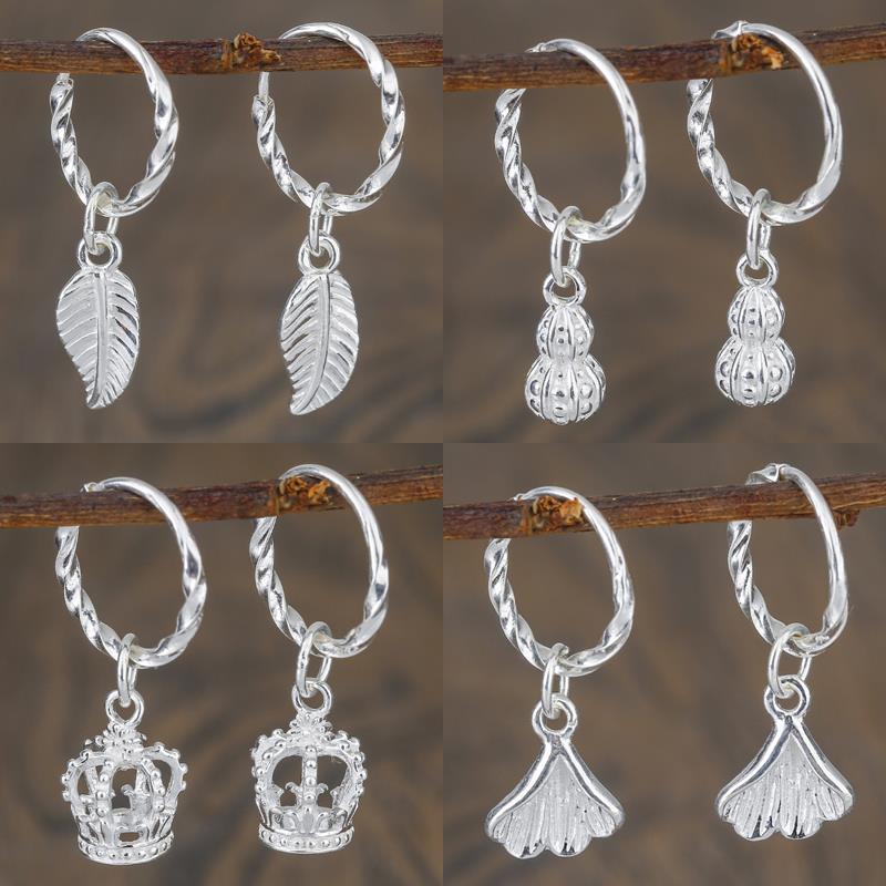 999 sterling silver crown tree leaf earrings women‘s short gourd small earrings artistic student fresh children‘s earrings